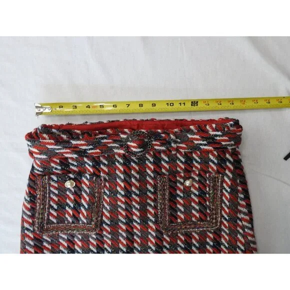 Classic Women's Tweed Skirt Sz XL Quilted Lined Belted Pearl Button Pockets Red - Picture 5 of 14